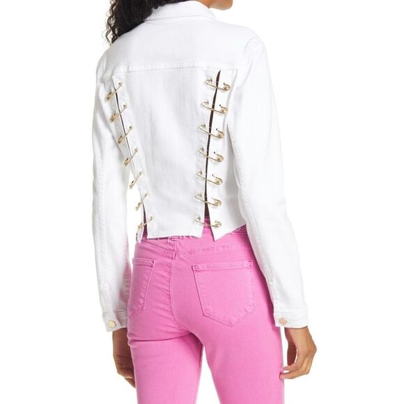 🔥 🧷 NWT L’AGENCE ARIA SAFETY PIN CROPPED DENIM JEAN JACKET - Picture 8 of 13